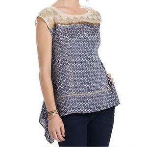 NWT Floreat Gold Stream Embroidered Sequined Top Size M